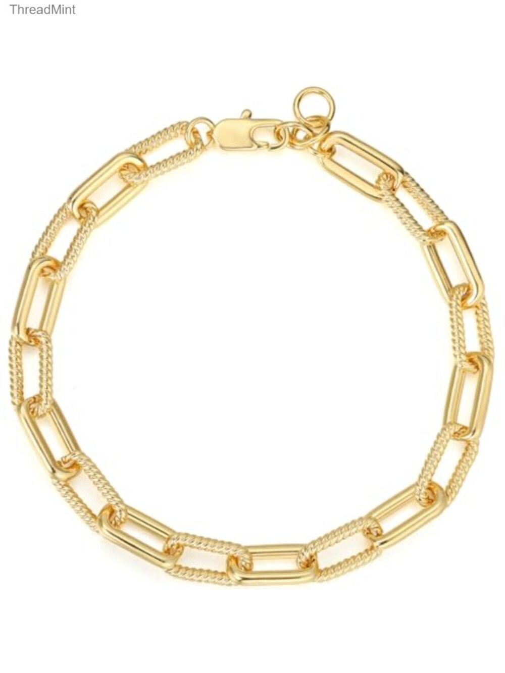 14K Gold Plated Paperclip Satellite Bead Link Chain Bracelet - Adjustable